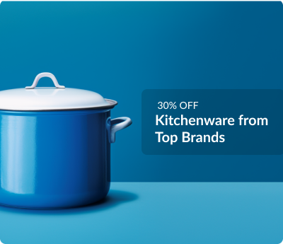 30% off Kitchenware from Top Brands - cooking pot on dark blue background