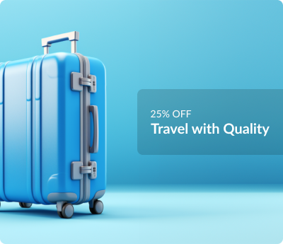 25% off Travel with Quality - blue luggage suitcase